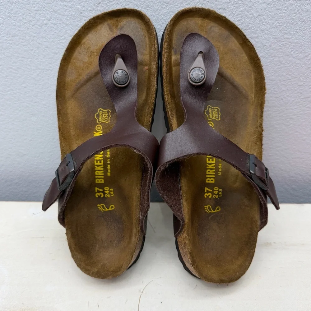 Birkenstock Bronze Leather Gizeh Sandals Size 37